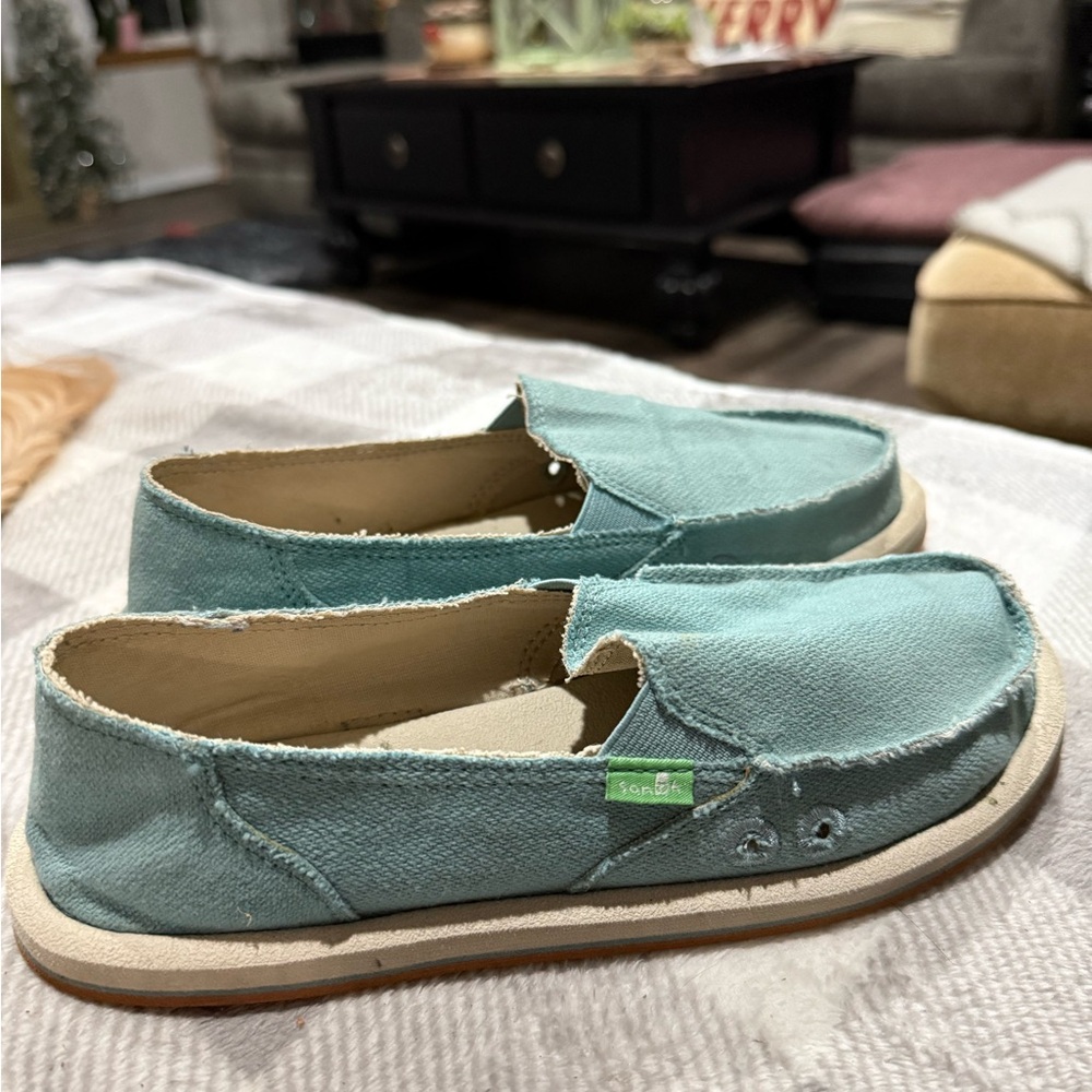 Sanuk Light Blue Canvas Slip-Ons